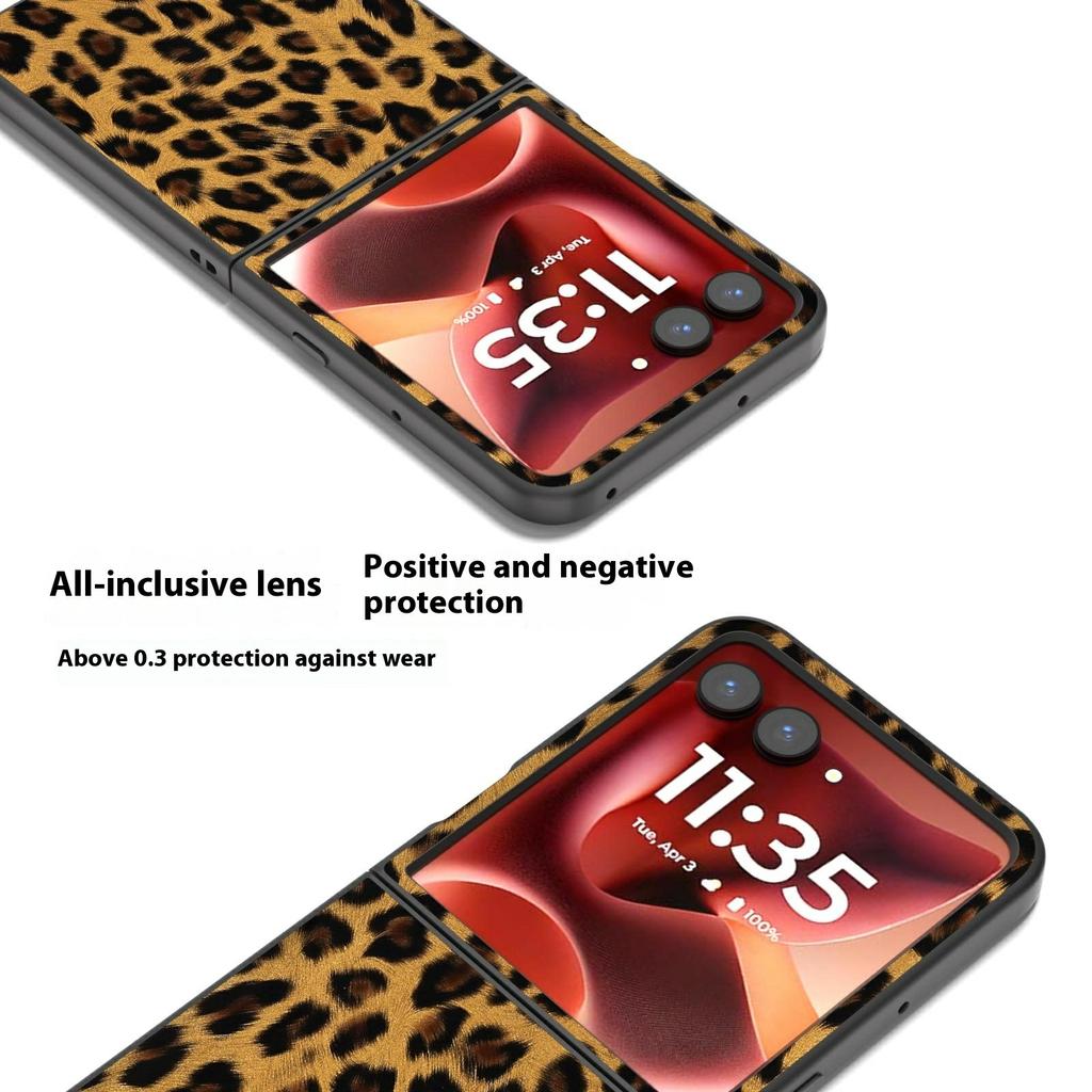 Pro Motorola Razr 60 Ultra 5G Pouzdro Černý Okraj Kůže+PC Vzor Leoparda Kryt na Telefon