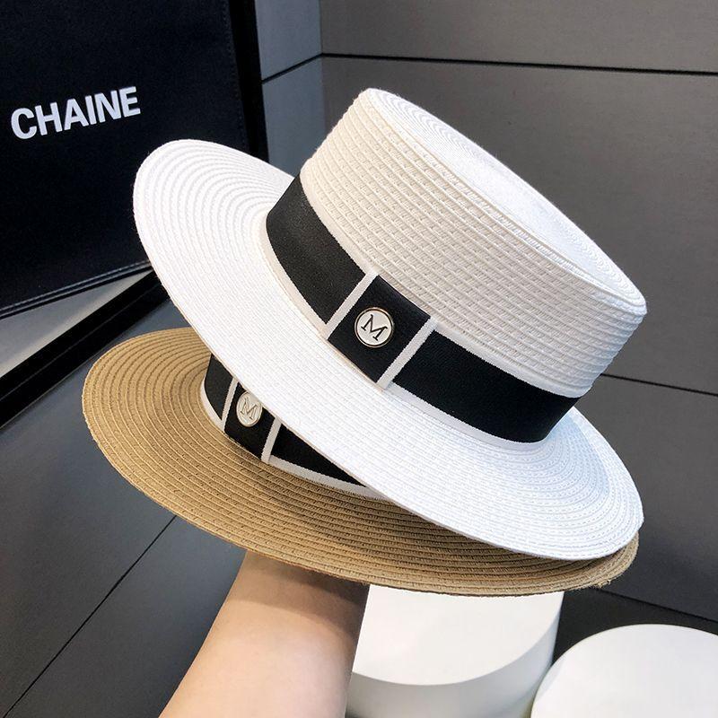 French Retro Top Hat Women's Summer Seaside Casual Flat Top M Standard Hat Showing Face Small Sunshade Sunscreen Sun Hat