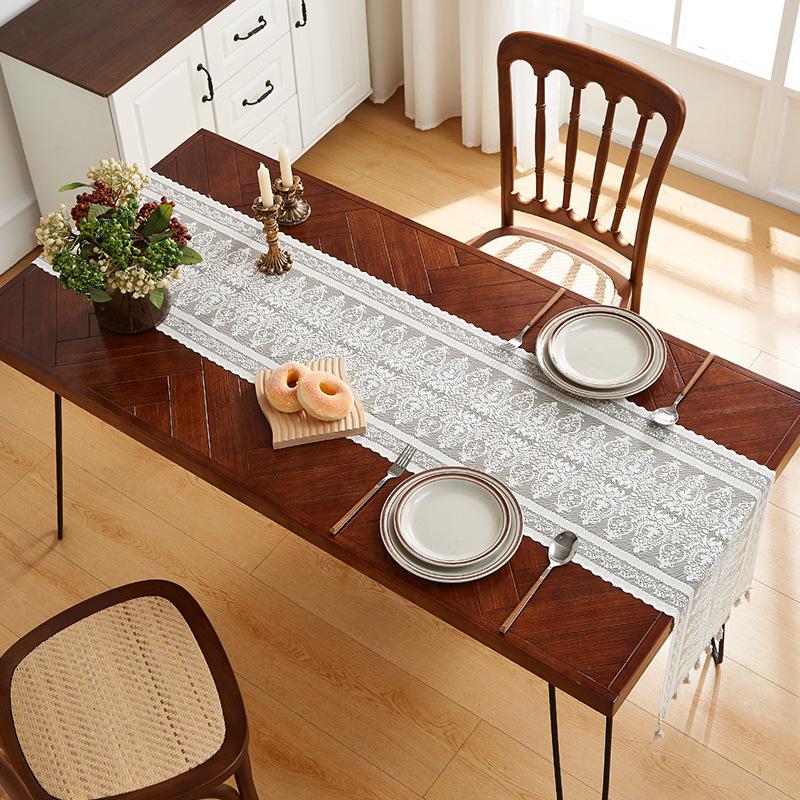 Retro Spitzen Quasten Tischläufer: Rustikale Baumwolle Waldserie für Kaffee- und Esstische