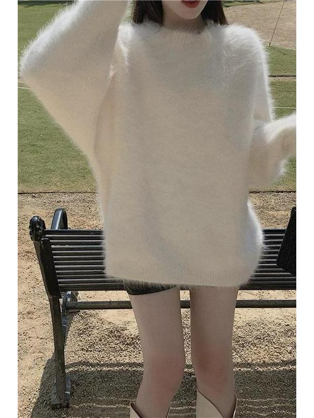 2025 Autumn/Winter Women's Loose Knit Mink Cashmere Cardigan Sweater - Fleece-Lined, Thickened, Mid-Length.