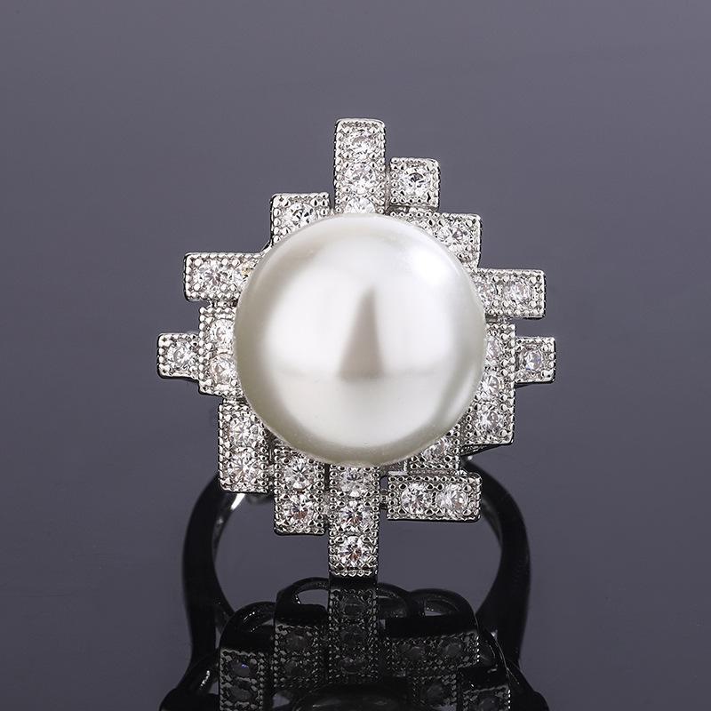 Jewelry Copper Platinum Plated Row Ring Pearl Irregular Personality Women'S Ring 14Mm