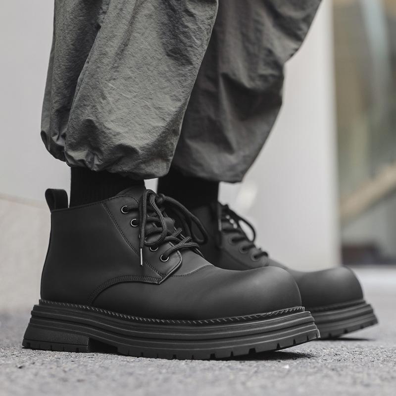 Black Martin boots men's 2024 new British style thick-soled heightening tooling boots 22722-J