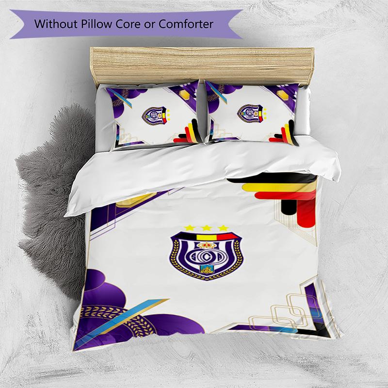 Set Lenzuola 3 Pezzi Stampato FC Anderlecht Traspirante Copripiumino con Federe Biancheria da Letto Decorativa per Camera da Letto Casa