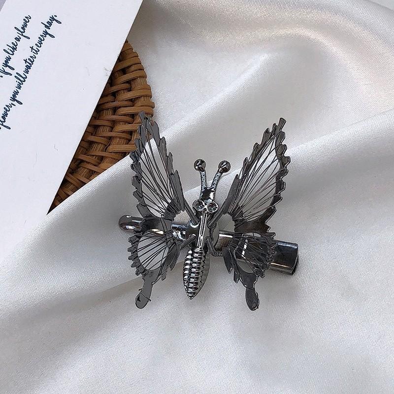 Metal Moving Butterfly Hair Clip Women Colored Rhinestones Duckbill Clip Sweet Hair Accessories
