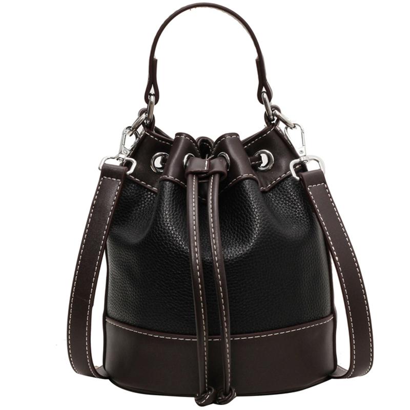 Luxury Designer Bucket Crossbody Bag  New Women Drawstring Vintage Handbags High Quality Patchwork Leather Shoulder Bags