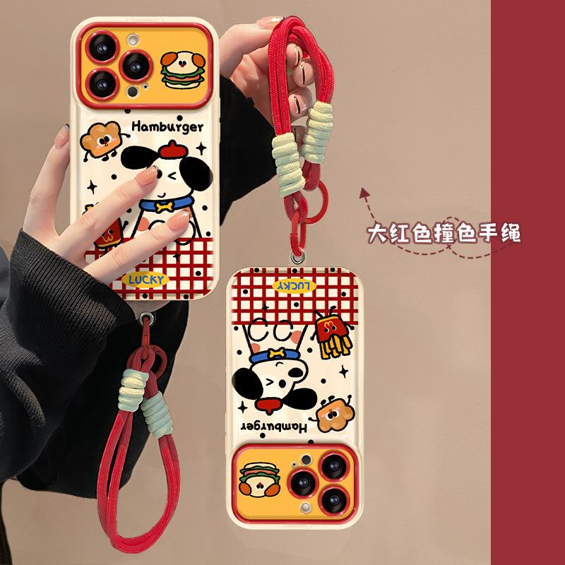 Hamburg Puppy Lanyard Is Suitable for Apple 16 Large Windows Mobile Phone Case 15pro Cute Soft Silicone 14 Fine Hole Anti-drop X