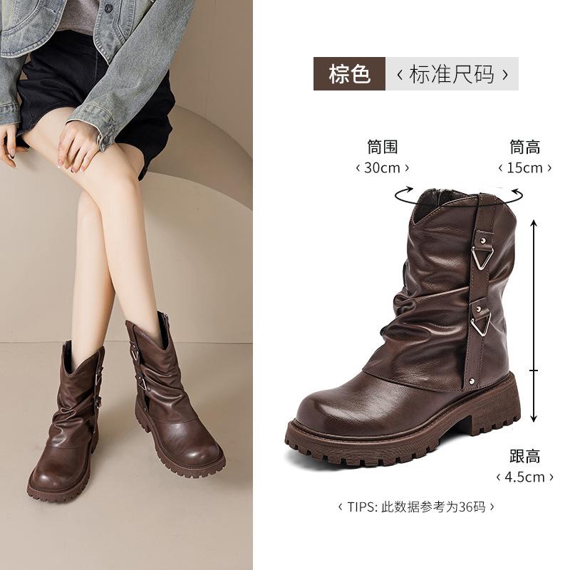 Augustine Black Martin Boots Women's 2025 New Autumn and Winter Maillard Vintage Short Pants Tube Boots