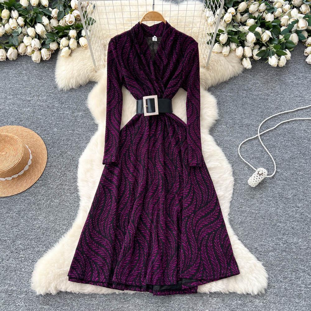 

Платье с поясом на талии в стиле «Королевская сестра», ощущение высокого класса, женское осеннее легкое и тонкое темпераментное драпированное платье с принтом M фиолетовый