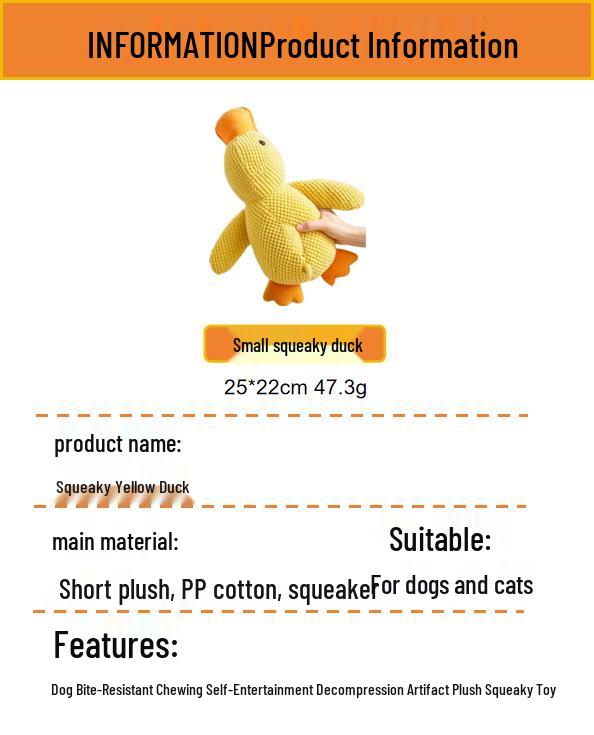 Squeaky Plush Dog Toy: Durable Chew & Teething Delight with Little Yellow Duck for Pet Entertainment & Decompression During Sleep