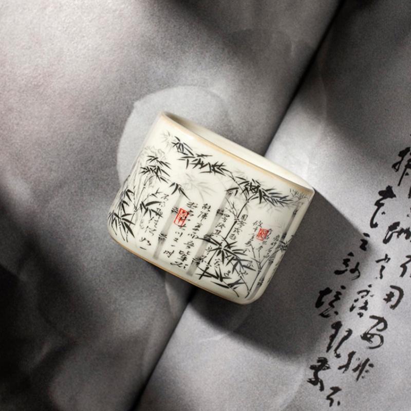 Taza de Té China de Bambú de 120 ml Cerámica Ru Yao Apertura Amarilla Hermosa Taza de Té Flores Vajilla Taza de Maestro Juego de Té KungFu