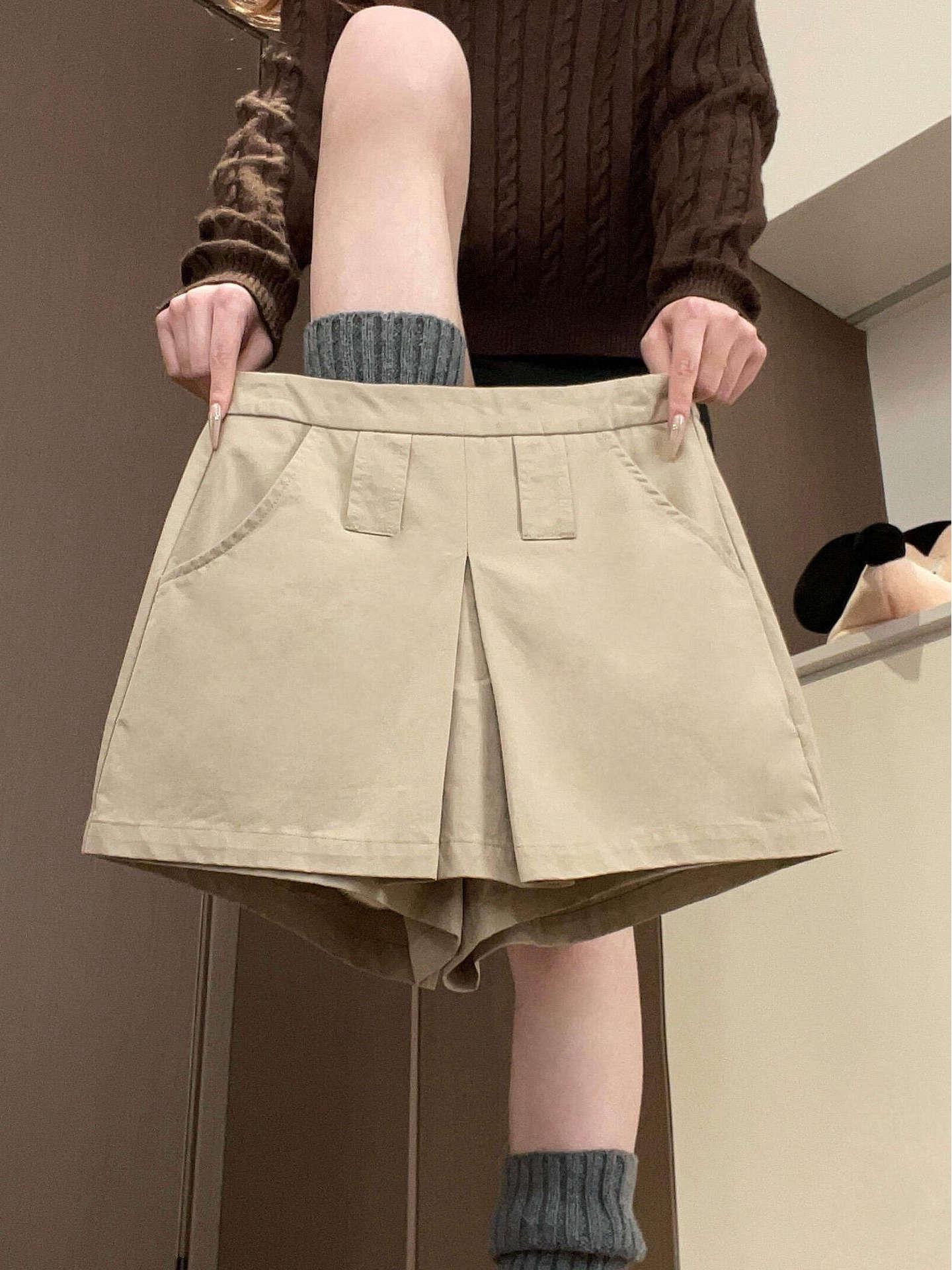 Women s Khaki High-Waisted A-Line Skort - Spring/Summer 2026, Anti-Exposure Design Large