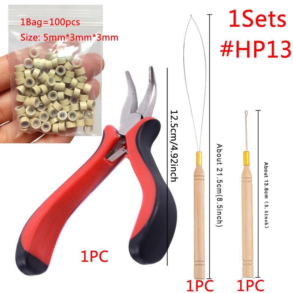 1 Satz Haarverlängerungszangen-Set, 100 Mikroglieder/Perlen + 1 Ziehnadel + 1 Mikroringe + 1 Haarzangen-Werkzeug