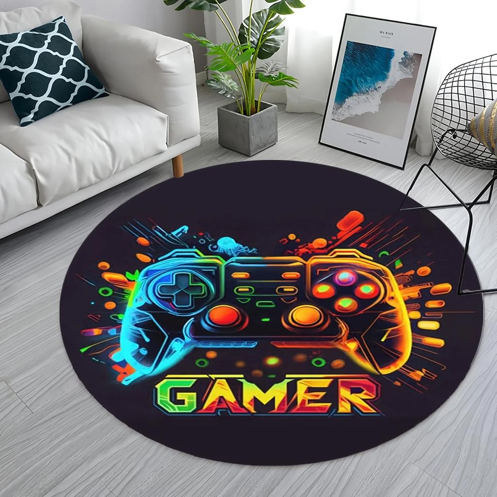 Gaming for Boys Room Round Video Game Themed Carpet Controller Design Non Slip Area Rug for Boys Room Gamer Bedroom Floor Mat