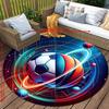 Flannel Printed Round Rug With Soccer Ball And Planet Design For Kids Room Or Outdoor Patio Space Theme Decor Soft Non Slip