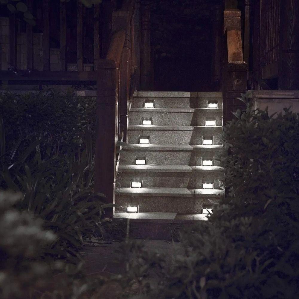 2Pcs White/Warm Light Stainless Steel Stair Lamp Energy Saving Solar Deck Lights  Fence Wall