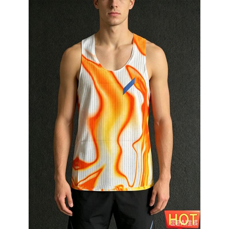 Men's Gradient Quick Dry Running Vest Lightweight Marathon Sleeveless T-Shirt Summer Fitness Shirt Tank Top