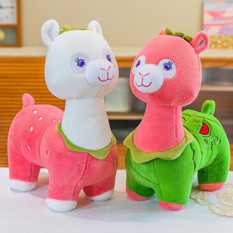 Adorable Pink And Green Fruit Alpaca Plush Toy With Soft Short Plush Material
