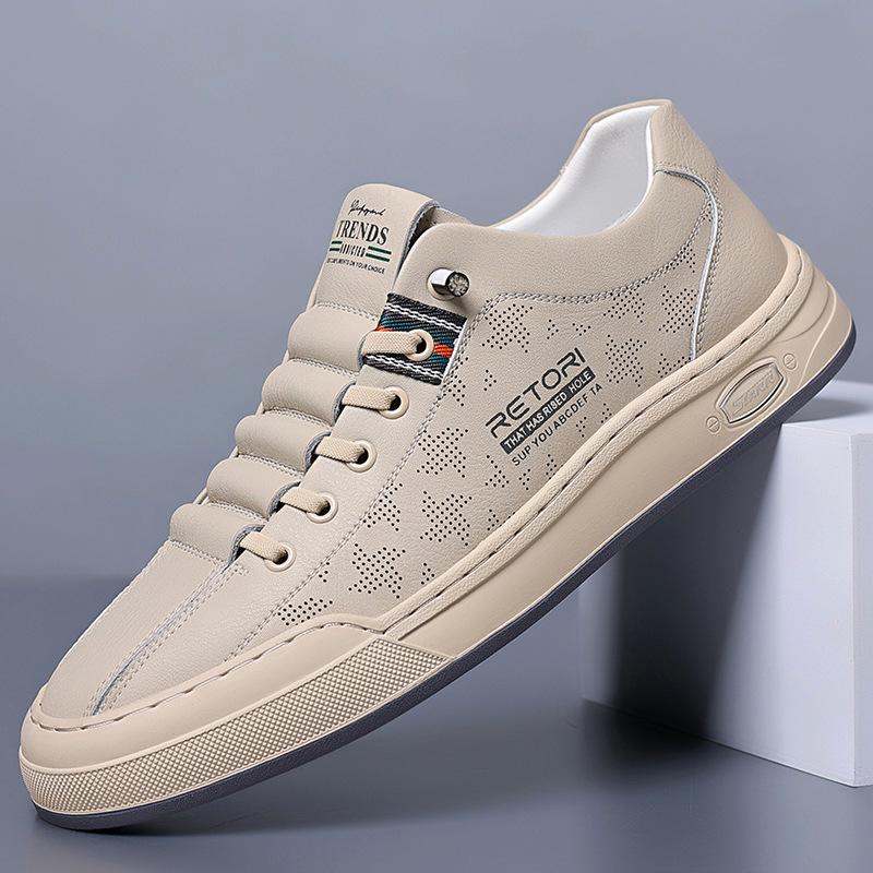 Fashion New Cowhide Hollow Platform Shoes for Man Designer Casual Soft Sole Male Sports Shoes Fashion Spring Autumn Sports Man Shoes