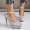Women's High Heels  New Style Semi-Uppered Thin Heel Waterproof Platform Buckle Fashion Shoes Large Size Strap Shoes