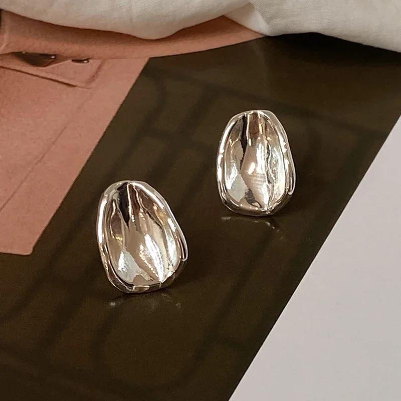 

Real Sterling Silver 18K Gold Irregular Elliptical Stud Earring for Women Personality Fine Trendy Accessory