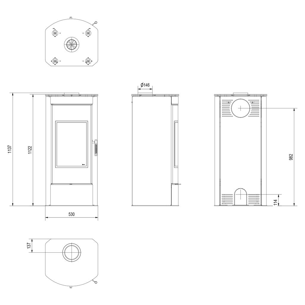 Wood Burning Steel Stove KRATKI TITAN Panorama Ø 150 11 kW