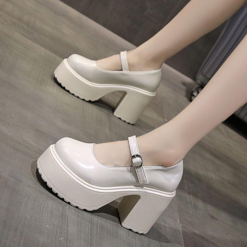 Mary Jane Shoes For Women Retro Pu Thick Heel Platform Casual Spring
