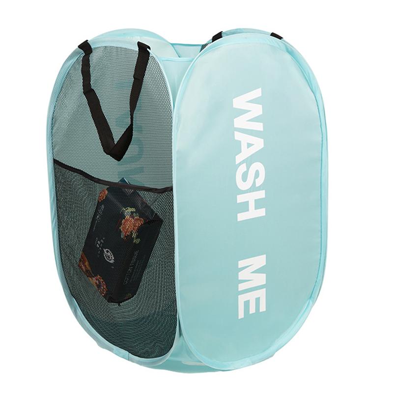 Folding Laundry Basket With Handle Clothes Toy Storage Basket Mesh Breathable Household Laundry Hamper Organizer