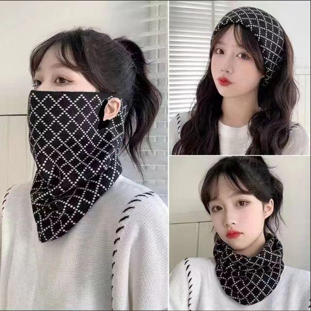 1-10PCS Women’s Thermal Ear-Hanging Neck Warmer Korean Style Diamond Pattern Scarf for Cycling and Outdoor Sports