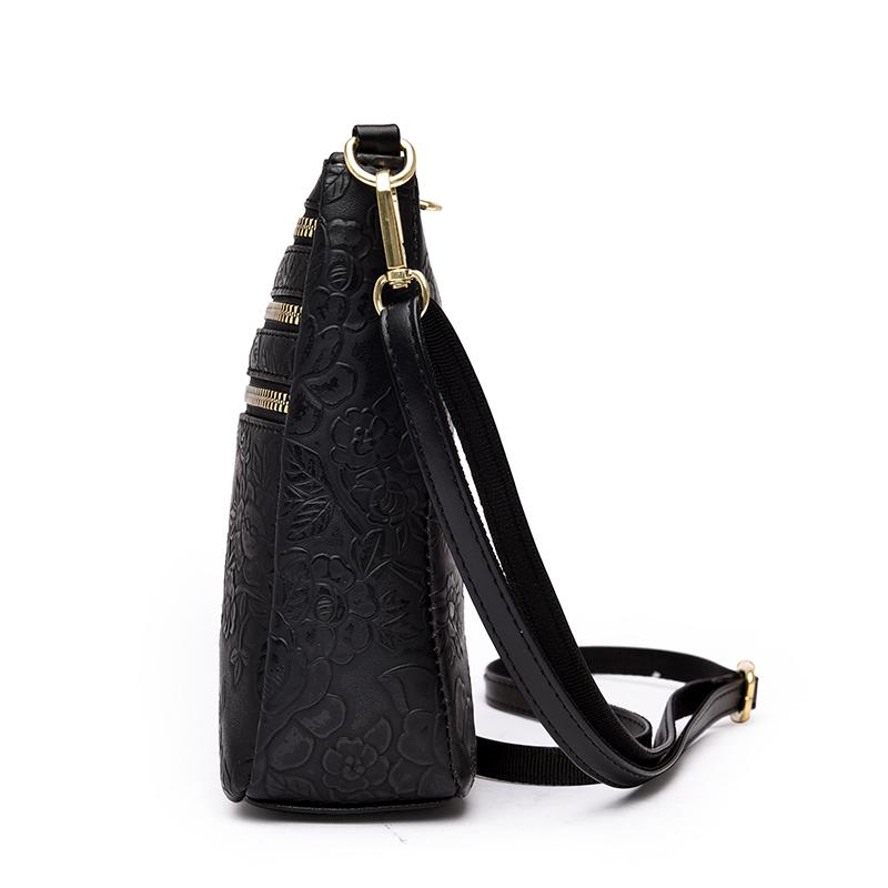 Stylish Embossed Floral Crossbody Bag for Women – Multi-Zipper Mini Shoulder Bag with Elegant Design