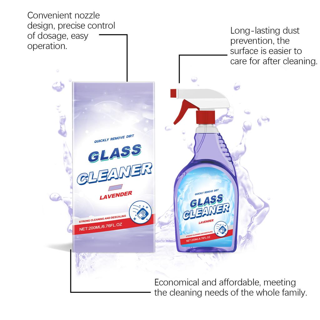 Glasreiniger mit Lavendelduft, Schmutz- und Fettflecken; Ein Haushaltsreiniger für Glasoberflächen. 200ml