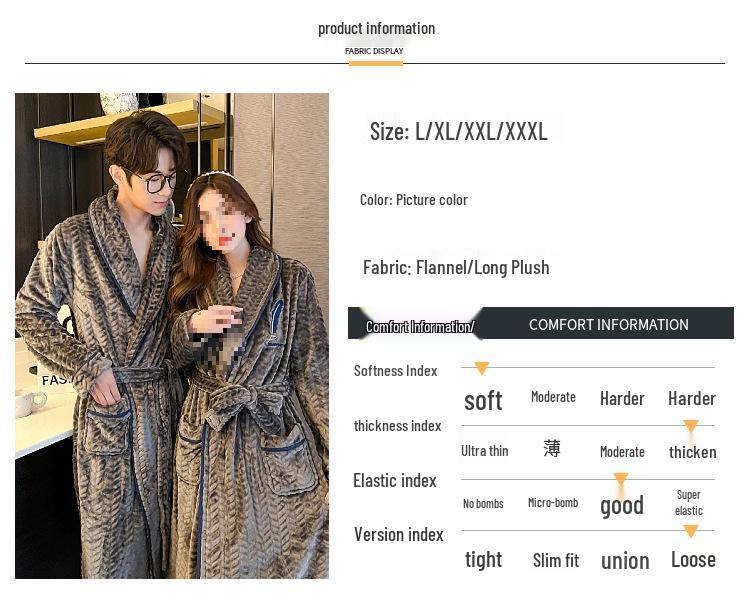 G5Z Winter Flannel Couple Robe: Men's Coral Fleece & Women's Plus Velvet Thick Warm Pajamas Bathrobe.
