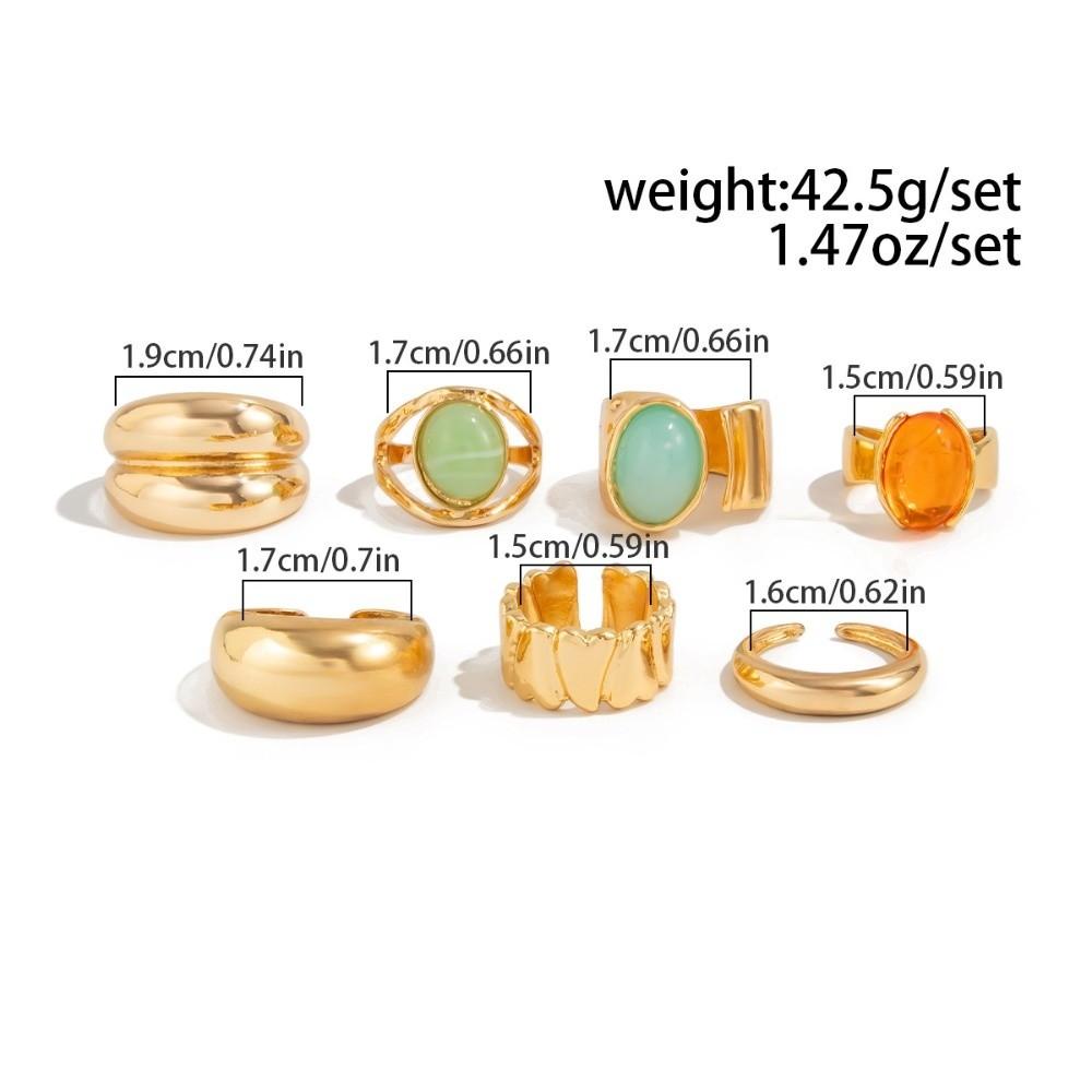 7Pcs/Set Irregular Shape Crystal Open Rings Open Design Geometric Rings Women