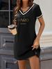 Fashionable Printed American Casual Style Color-Blocked V-Neck Short-Sleeve Long Top, Loose Fit, Casual and Slimming T-Shirt Dress