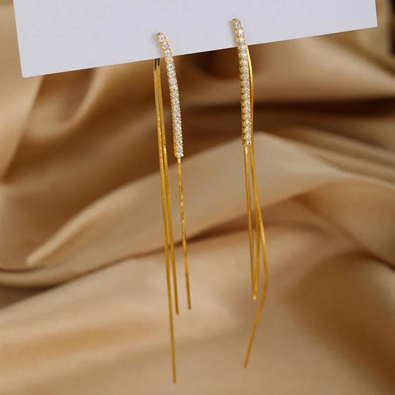 Trend Gold  Color Long Zircon Earrings Wire Tassel Chain Drop Earring Women'S Ear Line Hanging Jewelry Gifts Wholesale