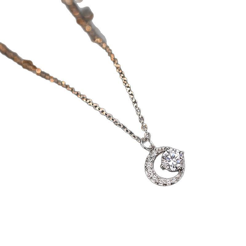S925 Sterling Silver Moissanite Moon Necklace - Unique Clavicle Chain for Her: Qixi Valentine's Gift