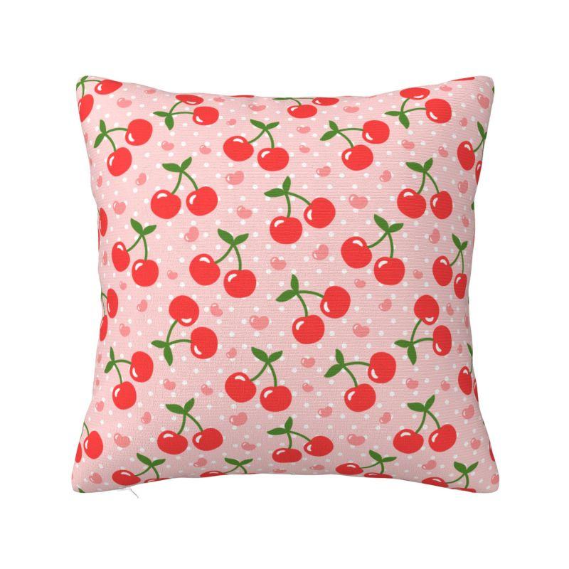 Red Cherry Pink Hearts Pillowcase Square Pillow Case X Inches Soft Cozy Polyester Cushion Cover for Home Office Car Decor