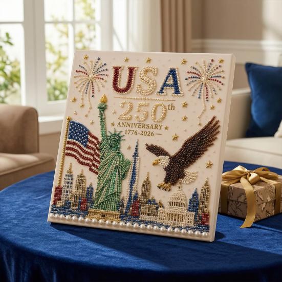 250th Anniversary Pearl Painting Kit, USA Anniversary DIY Pearl Art Set, Patriotic Bead Painting Craft Kit for Beginners Adults