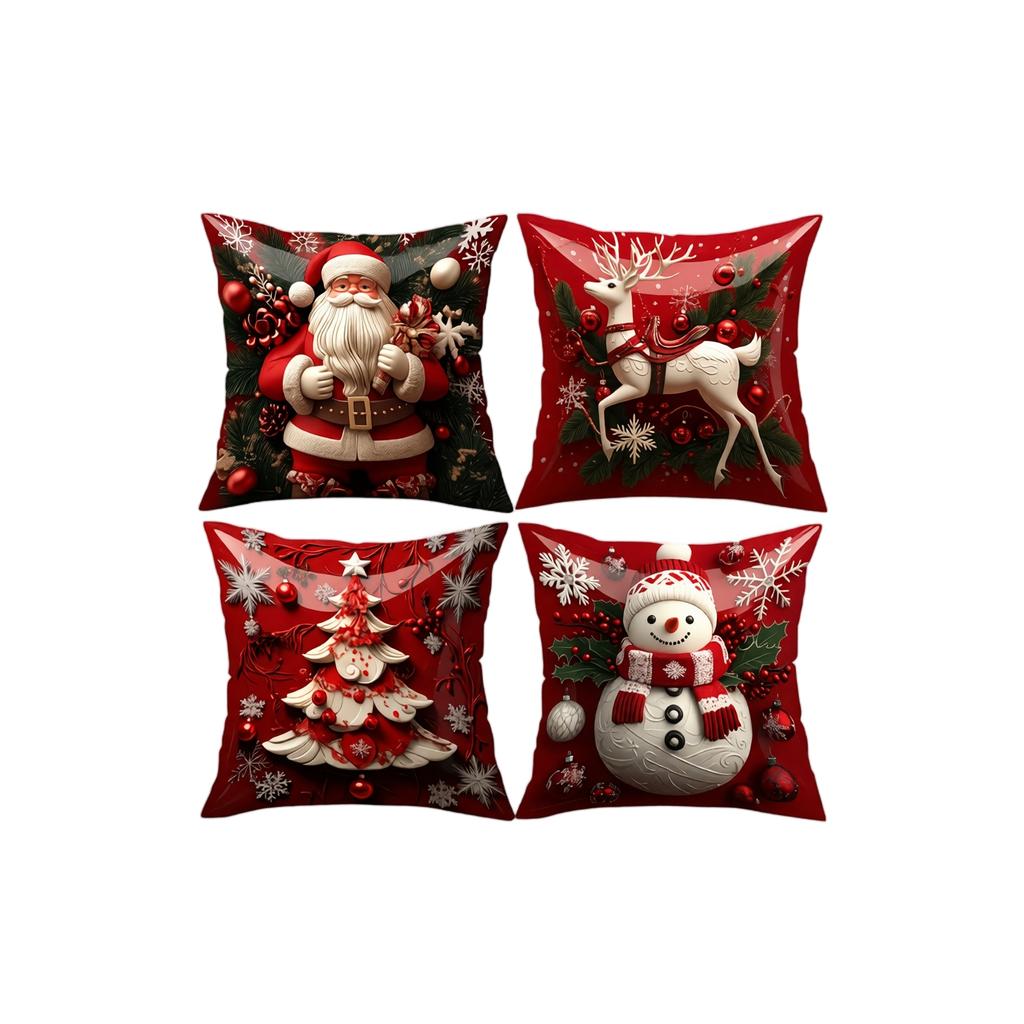 4 Pack Christmas Throw Covers, Cushion Pillowcases for Sofa Couch Home Decor