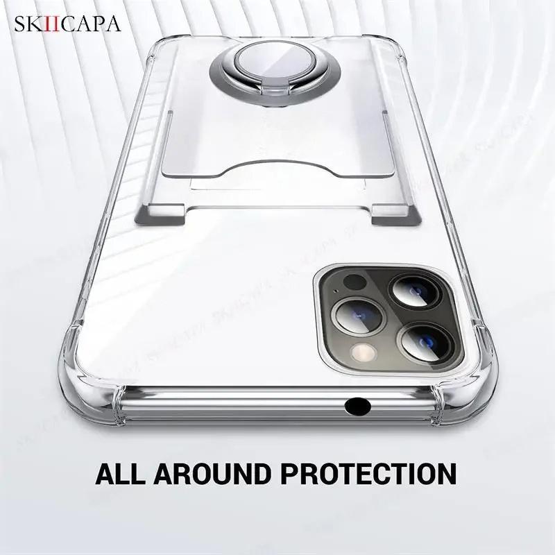 Card Slot Clear Phone Case for iPhone 17 Pro Max 17 Air Ring Holder Shockproof Soft Silicone Back Cover Stand Funda for iPhone 17Pro