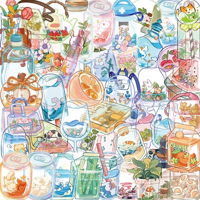 50pcs Transparent Glass Water Cup Drink Stickers Decals PET Journal Laptop Phone Fridge Decoration Sticker Scrapbooking Supplies