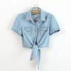 Korean Style Women's Lace-Up Denim Shawl Jacket with Mid-Sleeves