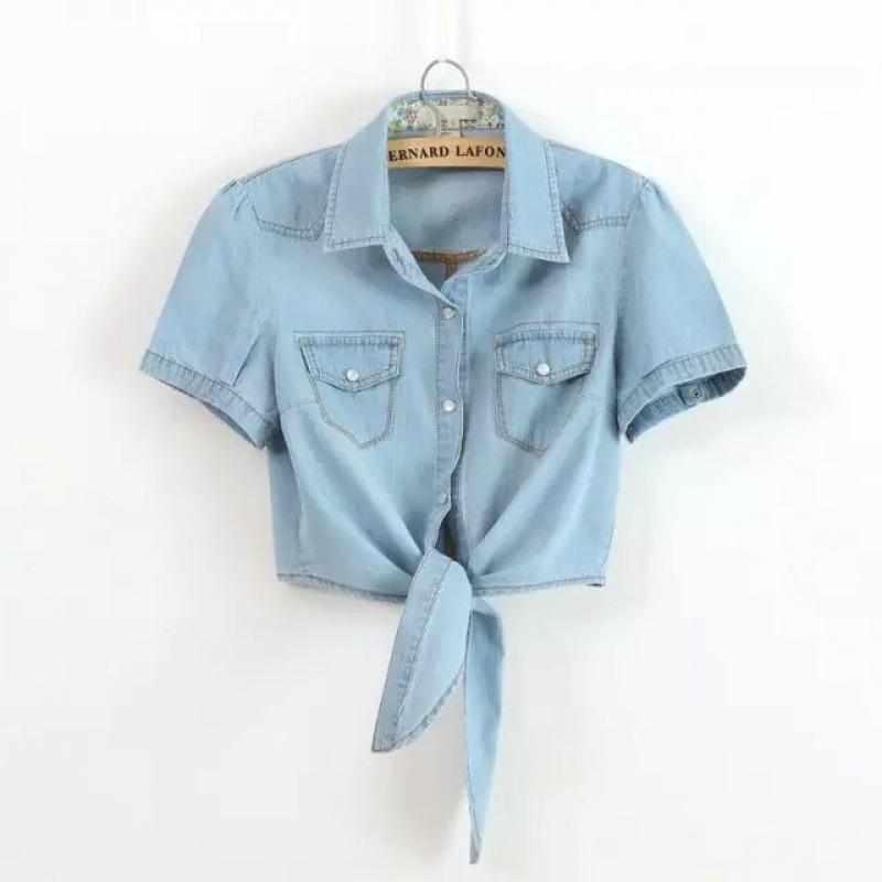 Korean Style Women's Lace-Up Denim Shawl Jacket with Mid-Sleeves