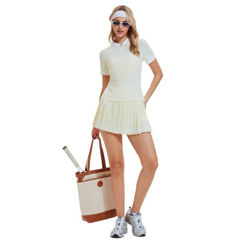 Womens Sporty Polo Top Pleated Skirt Set Tennis Gym Running Active Wear