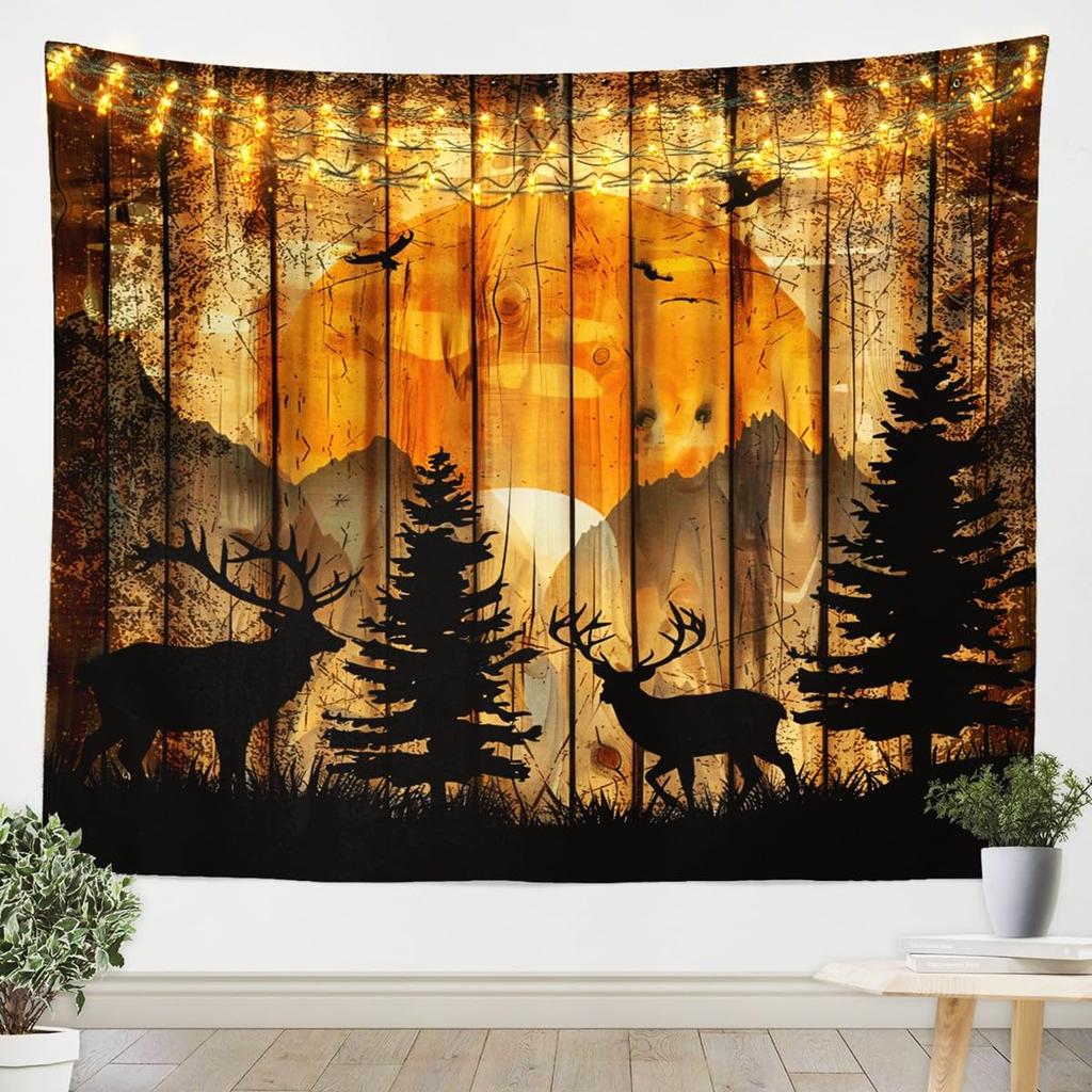 Wolf Print Tapestry Wall Hanging Wildlife Hunting Theme Tapestry for Kids Boys Girls Western Farmhouse Wall Tapestry Rustic