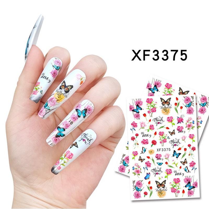 1 ks Motýli Květiny Nálepky na nehty 3D Jarní Květinové Listy Samolepicí Přenosové Obtisky Slider DIY Nehty Umělecká Dekorace