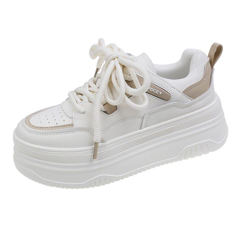 Leather platform white shoes women's 2025 spring new versatile casual height increase breathable single shoes student sports board shoes