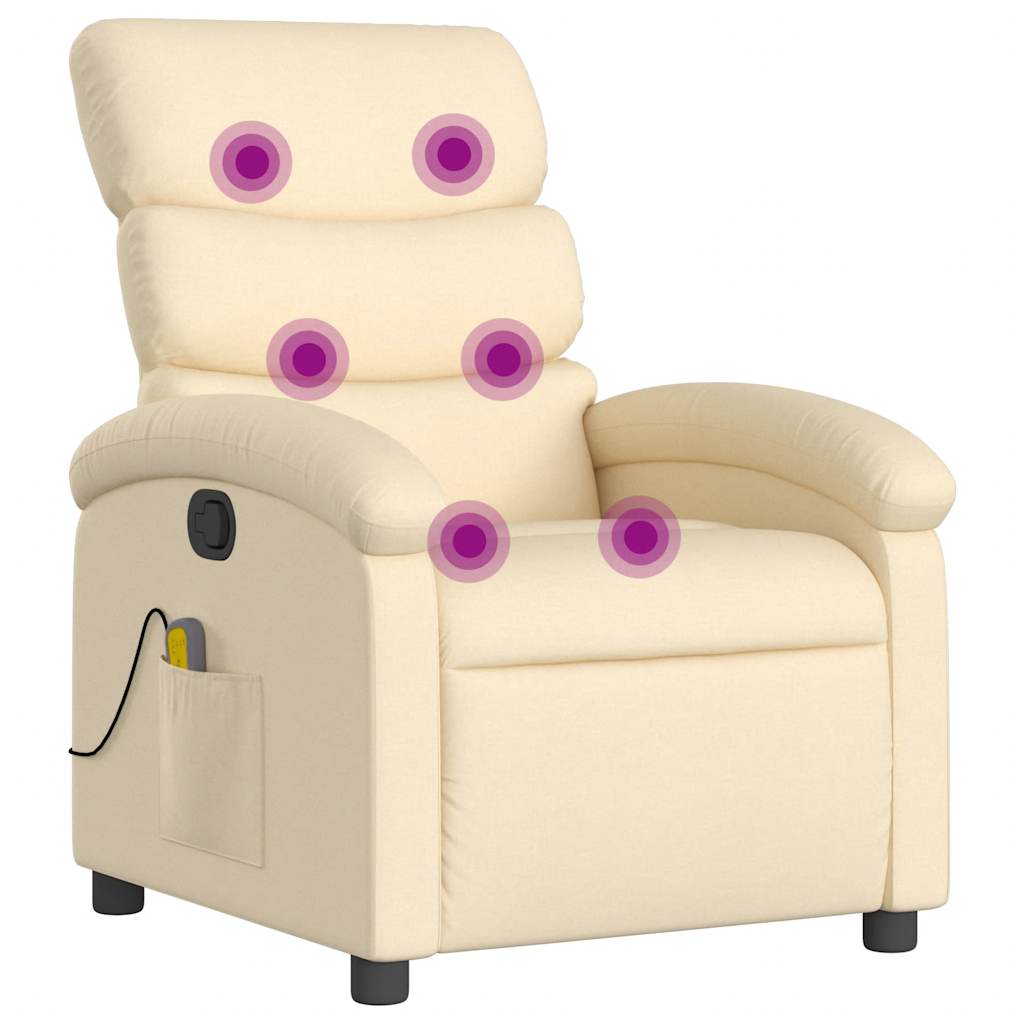 Vidaxl Reclining Massage Armchair, Cream, Fabric Upholstered