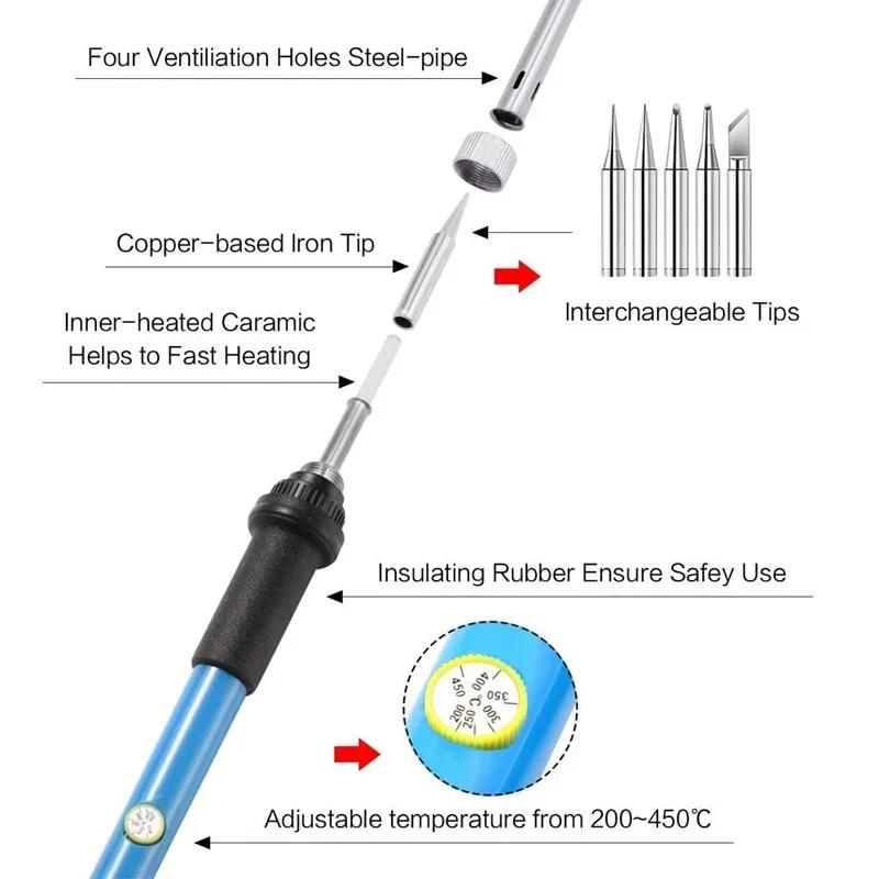 Soldering Iron 60W Adjustable Temperature Electric Solder Iron Rework Station Mini Handle Heat Pencil Welding Repair Tools
