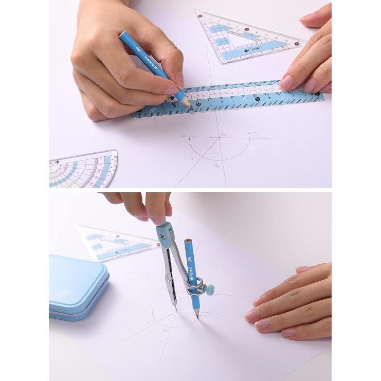 8 Pcs Compass/Math Set for Students with Shatterproof Storage Box, Geometry Set for School, Includes Ruler, Protractor, Compass, Pencil,Pencil