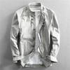 Camicia Casual in Lino da Uomo Primavera Stile Cinese Retrò Sottile Collo Alto Slim Cotone e Lino